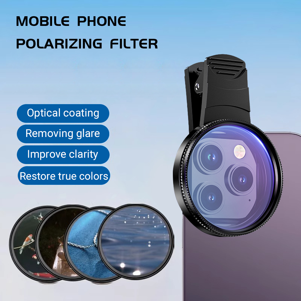 Photography With Mobile - เลนส์โทรศัพท์มือถือ 52 มม. พร้อมฟิลเตอร์โพลาไรเซอร์แบบสากลและคลิปหนีบ อุปกรณ์เสริมกล้องแบบวงกลม สำหรับ