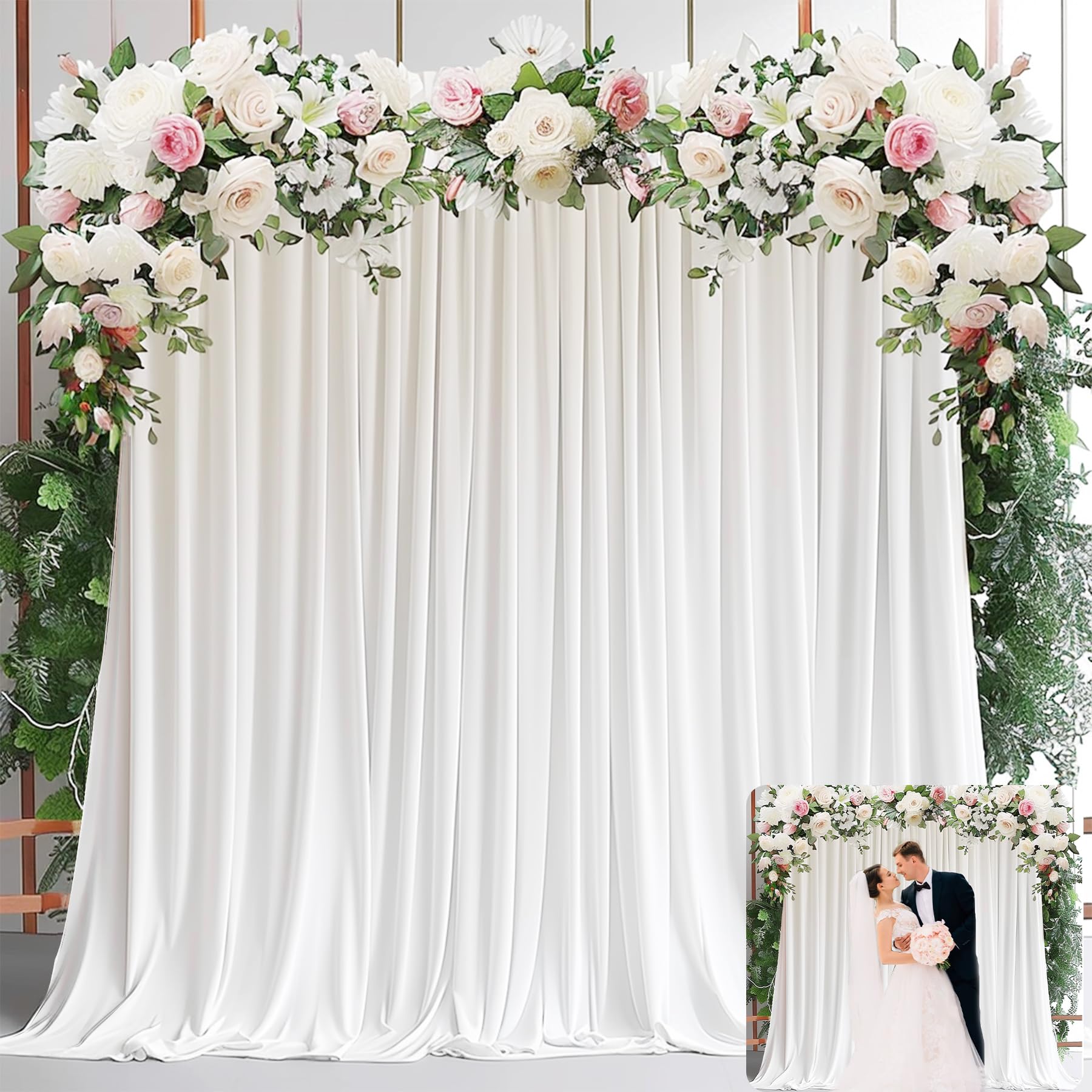 Photography Wedding - สีขาวผ้าม่านฉากหลังสําหรับงานปาร์ตี้-สีขาวงานแต่งงานฉากหลังสําหรับอาบน้ําเด็กวันเกิด Photo Home Party ผ้าม่านฉากหลัง 1