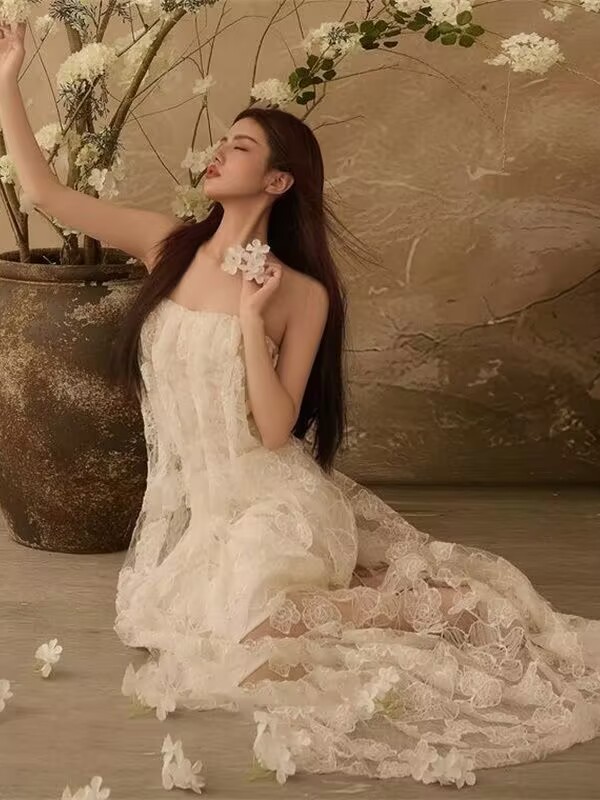 ชุดเดรสลูกไม้สไตล์เรโทรแบบเว้า - Photography Studio บทวิจารณ์และราคา